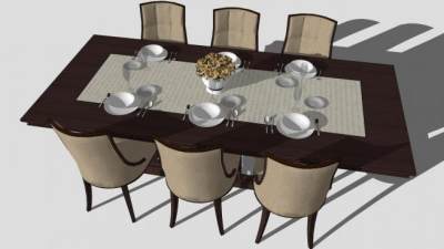 六人现代餐桌su模型下载_sketchup草图大师SKP模型