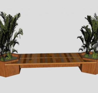 木制花箱户外椅SU模型下载_sketchup草图大师SKP模型