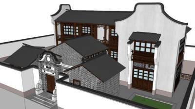 四合院别墅设计su模型下载_sketchup草图大师SKP模型