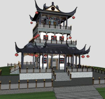 三层塔su模型下载_sketchup草图大师SKP模型