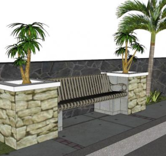 靠背石凳su模型下载_sketchup草图大师SKP模型