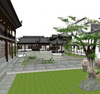 中式院落SU模型下载_sketchup草图大师SKP模型
