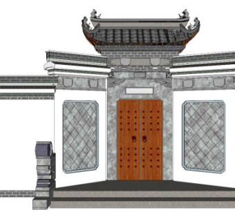 景墙大门SU模型下载_sketchup草图大师SKP模型