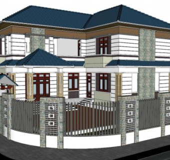 现代农村二层别墅SU模型下载_sketchup草图大师SKP模型