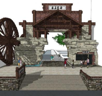 大门景观su模型下载_sketchup草图大师SKP模型