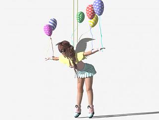 现代气球<em>天使</em>人物SU模型下载_sketchup草图大师SKP模型