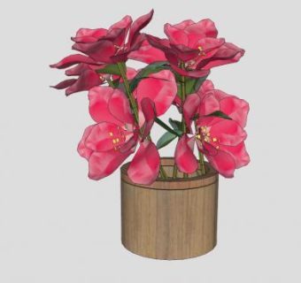 圆柱木盆花瓶装饰品SU模型下载_sketchup草图大师SKP模型