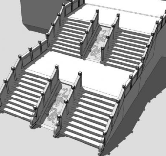 汉白玉栏杆楼梯台阶SU模型下载_sketchup草图大师SKP模型