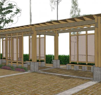 园林廊子su模型下载_sketchup草图大师SKP模型