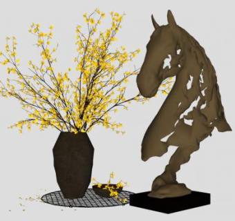 艺术花枝花瓶和雕塑装饰品SU模型下载_sketchup草图大师SKP模型