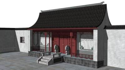 古建筑大门su模型下载_sketchup草图大师SKP模型