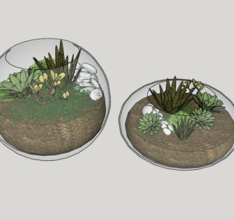 玻璃盆文艺盆景SU模型下载_sketchup草图大师SKP模型
