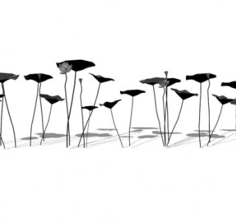 水墨荷花绿植SU模型下载_sketchup草图大师SKP模型