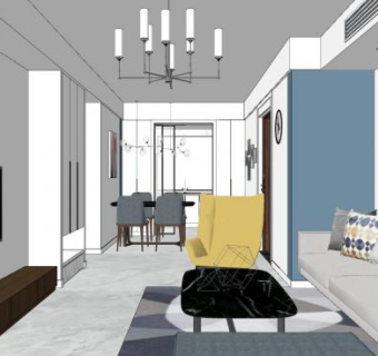 现代简约家装客餐厅SU模型下载_sketchup草图大师SKP模型