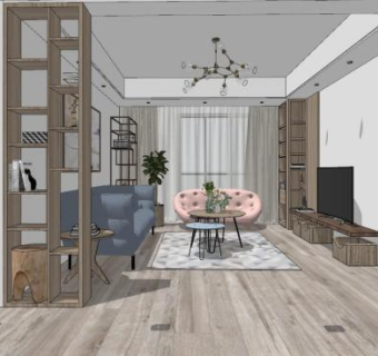 简约北欧客餐厅SU模型下载_sketchup草图大师SKP模型