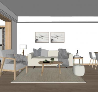 小户型北欧客餐厅SU模型下载_sketchup草图大师SKP模型