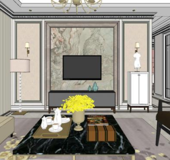 新中式家装组合SU模型下载_sketchup草图大师SKP模型