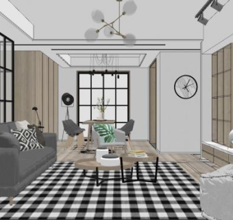 北欧客餐厅sketchup模型下载_sketchup草图大师SKP模型