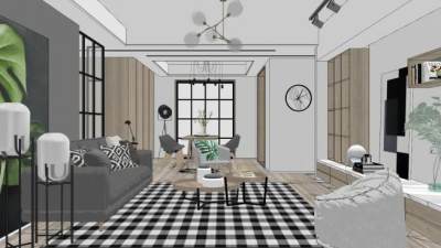 北欧客餐厅sketchup模型下载_sketchup草图大师SKP模型