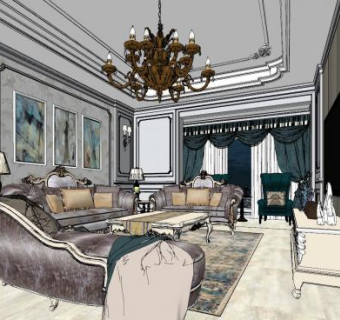 现代轻奢客餐厅设计sketchup模型下载_sketchup草图大师SKP模型