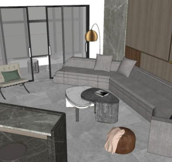 现代轻奢客餐厅SKP模型下载_sketchup草图大师SKP模型