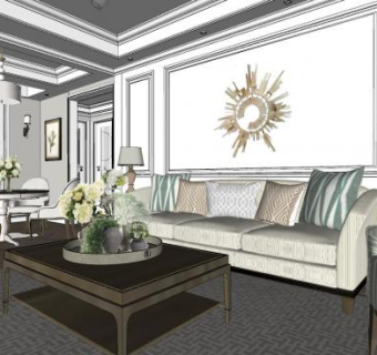 美式客餐厅sketchup模型下载_sketchup草图大师SKP模型