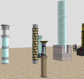 欧式圆形灯柱su模型下载_sketchup草图大师SKP模型
