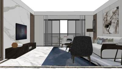 新中式简约客厅卧室SU模型下载_sketchup草图大师SKP模型