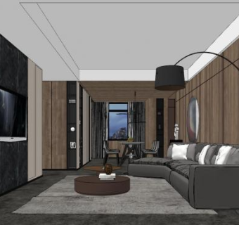 现代简约客厅餐厅SU模型下载_sketchup草图大师SKP模型