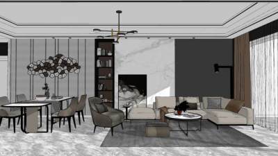 现代客厅餐厅sketchup模型下载_sketchup草图大师SKP模型
