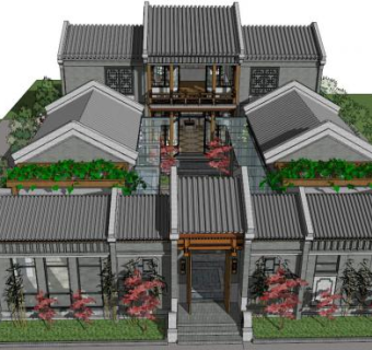 小四合院su模型下载_sketchup草图大师SKP模型