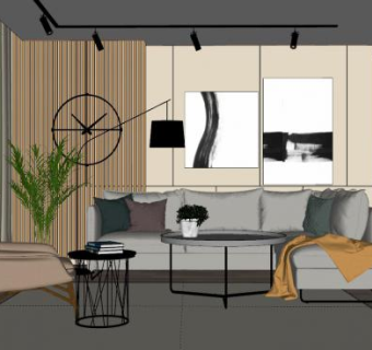 北欧客厅简洁设计SU模型下载_sketchup草图大师SKP模型