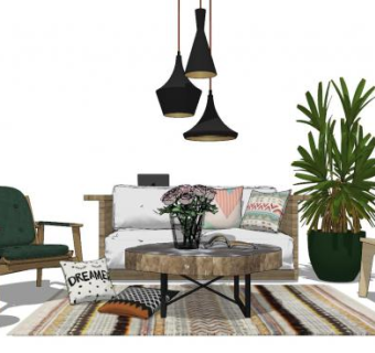 混搭客厅软装家具SU模型下载_sketchup草图大师SKP模型