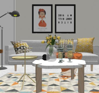 北欧客餐厅软装设计SU模型下载_sketchup草图大师SKP模型