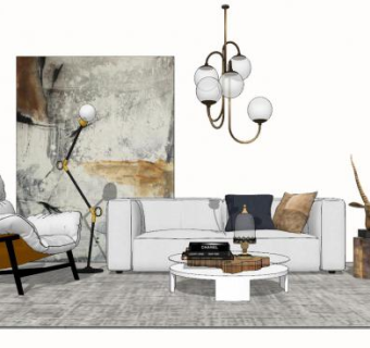 轻奢客厅软装设计SU模型下载_sketchup草图大师SKP模型