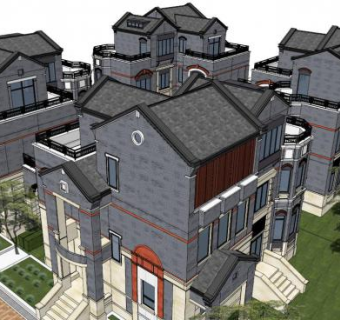 坡屋顶别墅su模型下载_sketchup草图大师SKP模型