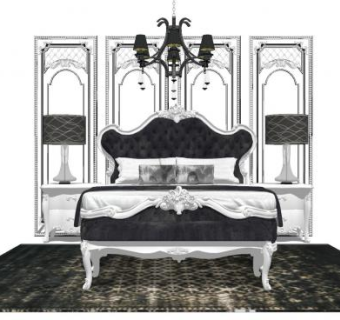 法式卧室软装SU模型下载_sketchup草图大师SKP模型