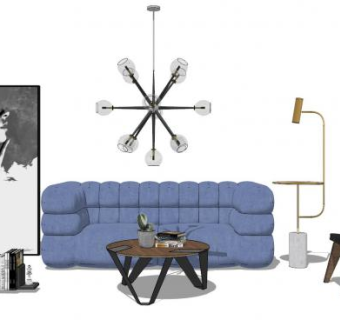 现代轻奢客厅软装SU模型下载_sketchup草图大师SKP模型