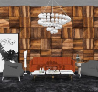 北欧轻奢客厅软装SU模型下载_sketchup草图大师SKP模型