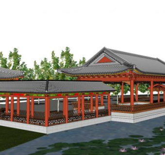 文化长廊展示设计su模型下载_sketchup草图大师SKP模型