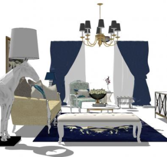 北欧轻奢客厅家具SU模型下载_sketchup草图大师SKP模型