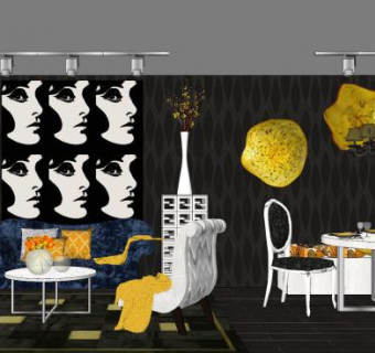 装饰主义客餐厅SU模型下载_sketchup草图大师SKP模型