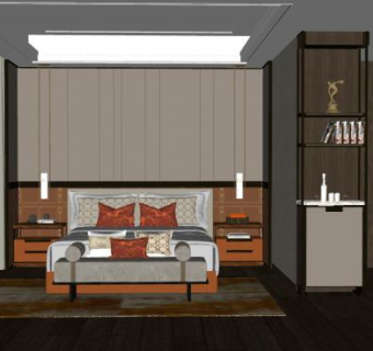 新中式风格卧室SU模型下载_sketchup草图大师SKP模型