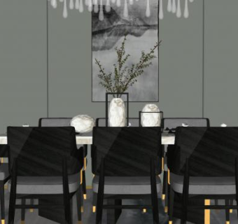 新中式家庭餐厅SU模型下载_sketchup草图大师SKP模型