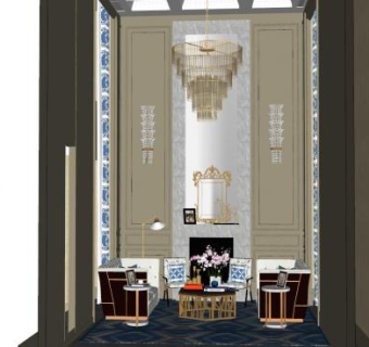 欧式别墅轻奢客厅SU模型下载_sketchup草图大师SKP模型