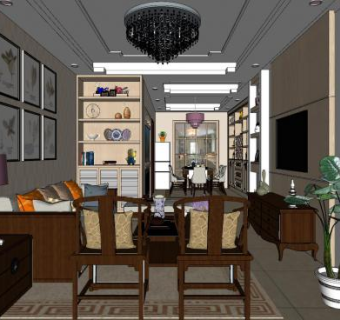 新中式混搭客厅SU模型下载_sketchup草图大师SKP模型