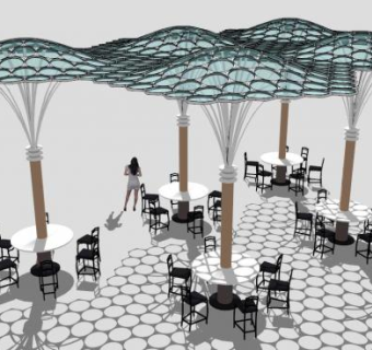 室外景观围合桌椅su模型下载_sketchup草图大师SKP模型