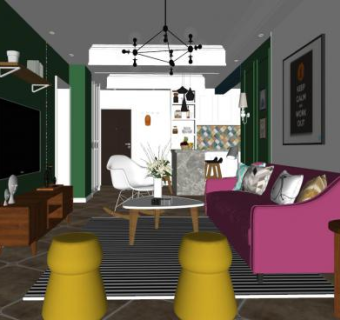 时尚现代客厅SU模型下载_sketchup草图大师SKP模型