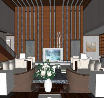 轻奢现代客厅家装SU模型下载_sketchup草图大师SKP模型