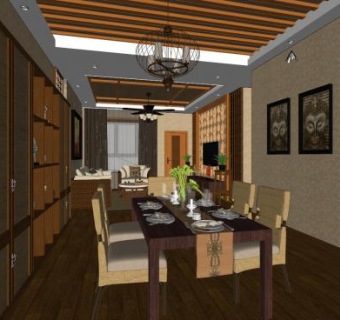 现代古典客餐厅SU模型下载_sketchup草图大师SKP模型